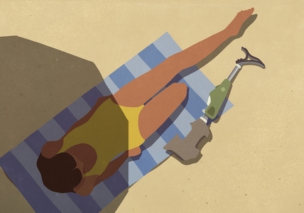 View from above woman removing prosthetic leg