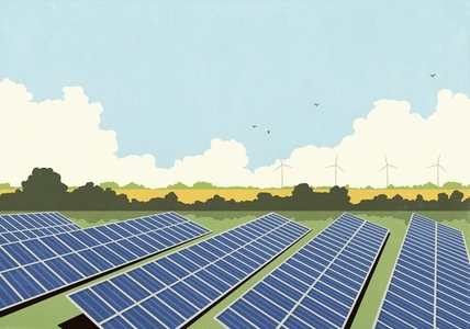 Rows of solar panels in sunny