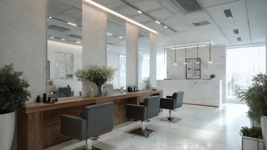 Modern beauty salon interior with sleek design  elegant mirrors  and stylish seating  creating serene atmosphere