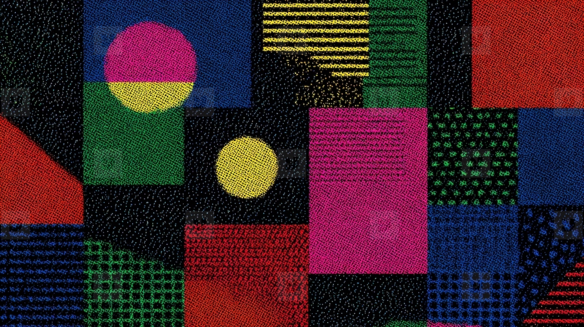 High contrast geometric patterns vivid colors create dynamic visual experience  vibrant shapes and textures evoke sense