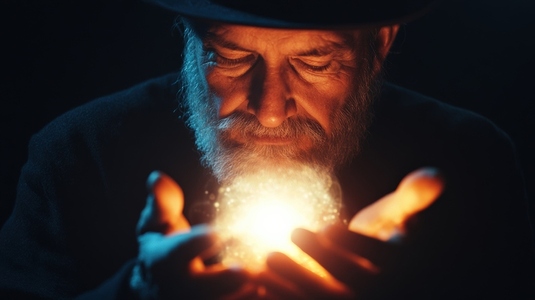 Magician conjuring glowing symbols with mystical energy in dark setting Magician conjuring glowing symbols with mystical energy in dark setting