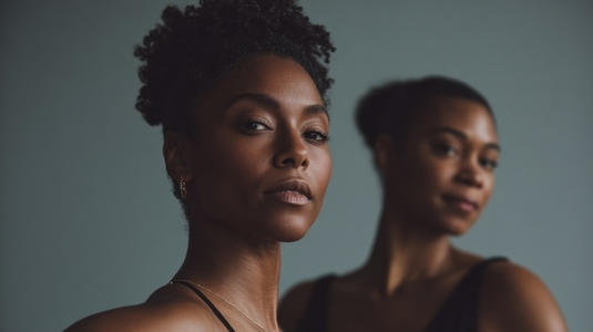Young black ballerinas posing gracefully in studio showcasing elegance and strength Young black ballerinas posing gracefully in studio showcasing elegance and strength