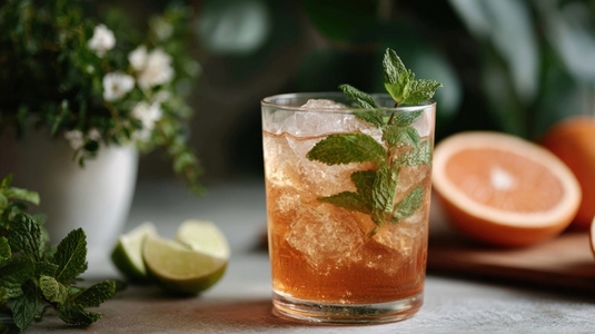 Refreshing mocktail with mint and citrus in glass  perfect for relaxation and enjoyment