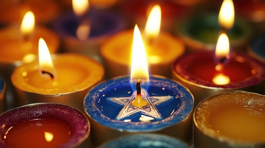 Colorful candles burning in festive arrangement create warm and inviting atmosphere Colorful candles burning in festive arrangement create warm and inviting atmosphere