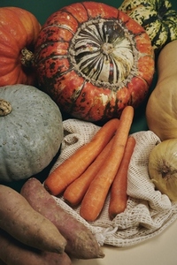 Still life arrangement of soup ingredients