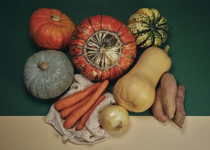 View from above of fresh harvested squash