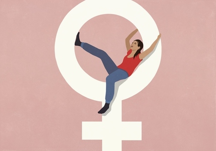 Woman laying inside female symbol Woman laying inside female symbol