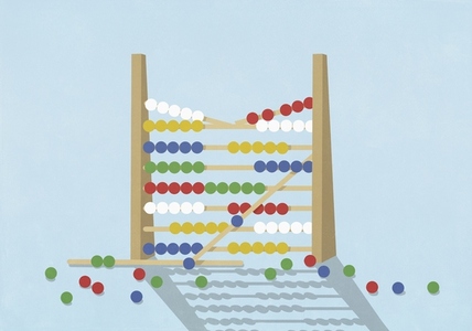 Multicolored beads falling from broken abacus