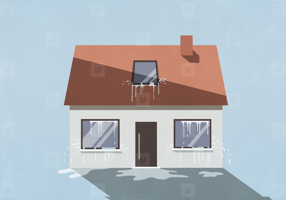Water seeping from windows and door of house