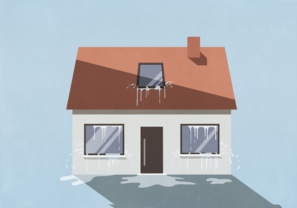 Water seeping from windows and door of house