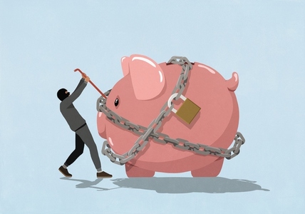 Thief with crowbar trying to break chain