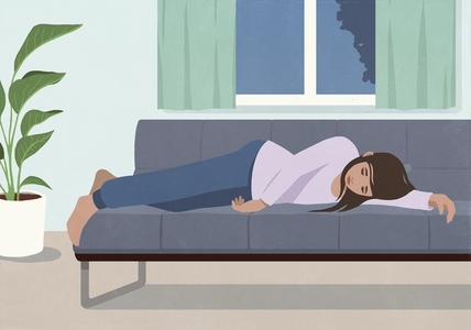 Tired woman sleeping on living room Tired woman sleeping on living room