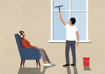 Woman relaxing listening to music with headphones Woman relaxing listening to music with headphones