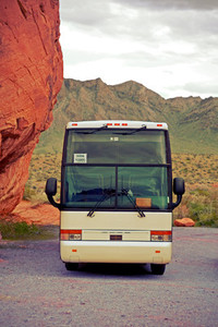 Tour bus in desert