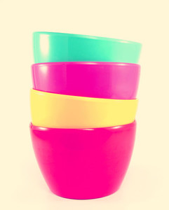 Stack of colorful plastic bowl