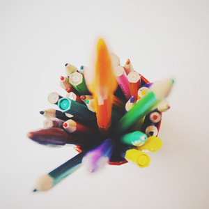 Group of crayons and pens