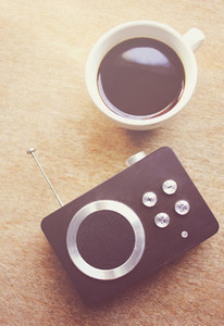 Retro radio and black coffee