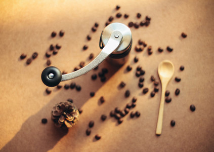 Coffee grinder and spoon