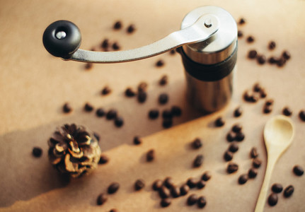 Coffee grinder and spoon
