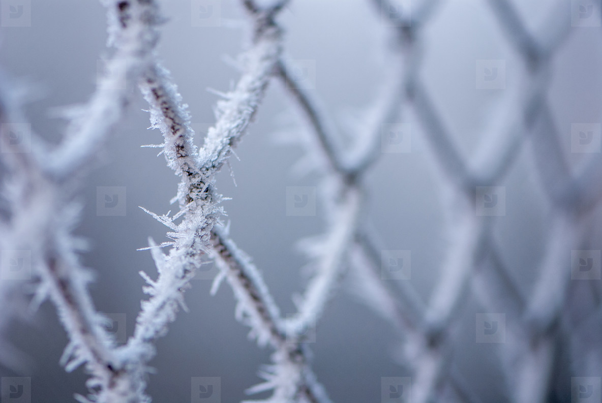 Chain fence wih ice