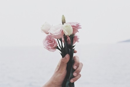Closeup of Hand holding flowers