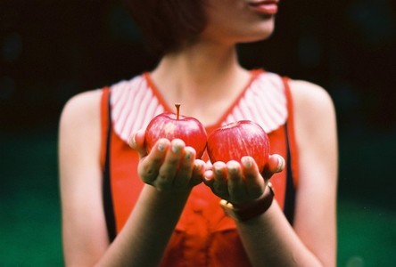 Red apples in woman hands