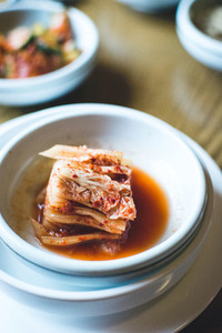 Closeup Kimchi on wooden table