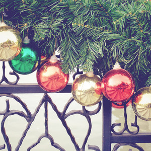 Christmas balls hanging on tree