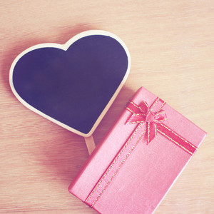 Red gift box and heart shaped