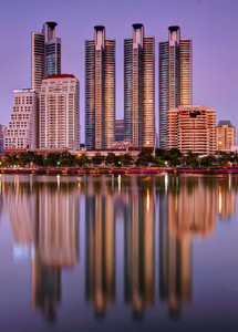 Reflections of 4 Towers on Lake
