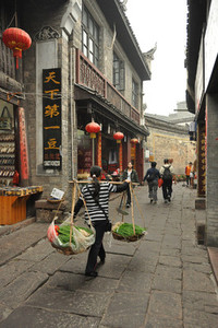 A walking vegetable vendor
