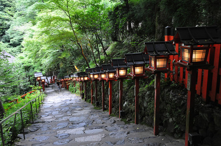 Stairs and lanterns at Kibune