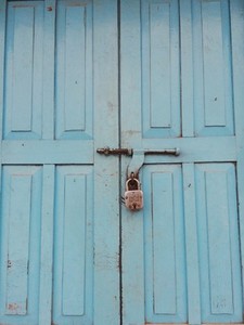 Lock on blue wooden door