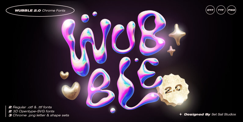 Wubble 2 0 3D Chrome Font Set