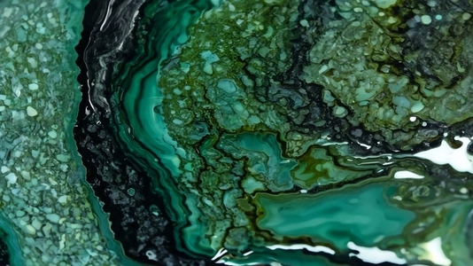 Close up of a vibrant green and black Kambaba Jasper agate stone