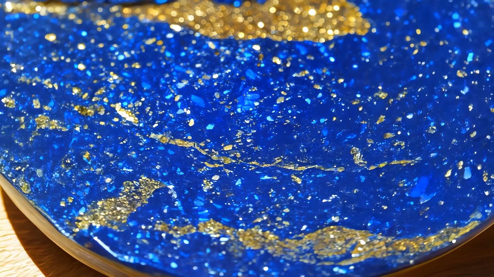 Blue Lapis Lazuli art piece with gold flakes