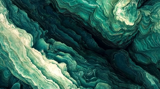 An abstract close up of swirling green and turquoise Malachite