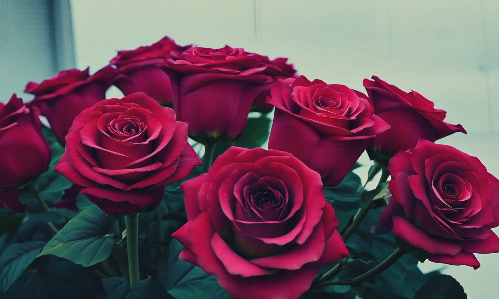 A close-up of vibrant red roses in full bloom