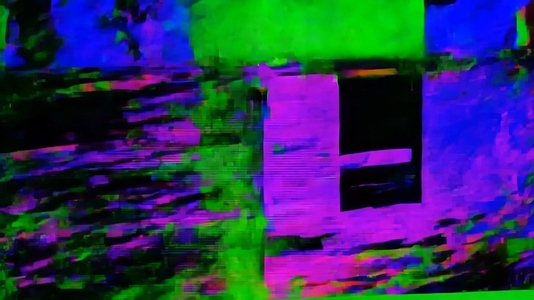 An abstract digital glitch artwork featuring vibrant colors