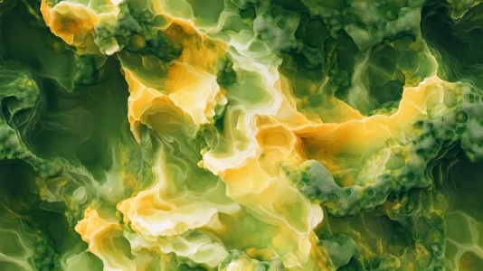 An abstract composition featuring swirling green yellow agate