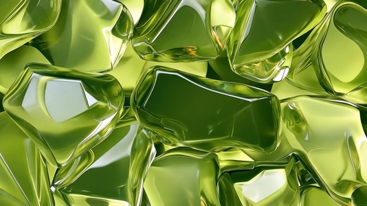 Close up of shiny green Olivine glass like abstract shapes