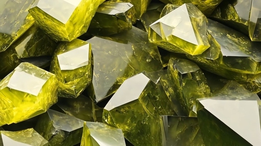 Vibrant green Olivine gemstones  showcasing their sharp edges