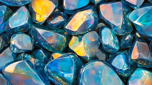 Colorful  polished Opal gemstones with a glossy surface