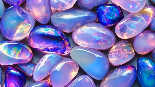 A collection of colorful  polished Opal iridescent gemstones