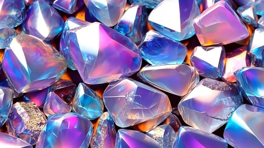 Colorful  iridescent Opal gemstones scattered on a surface