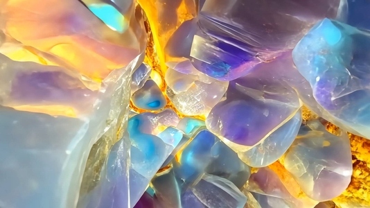 Colorful translucent Opal crystals with shades of purple  blue