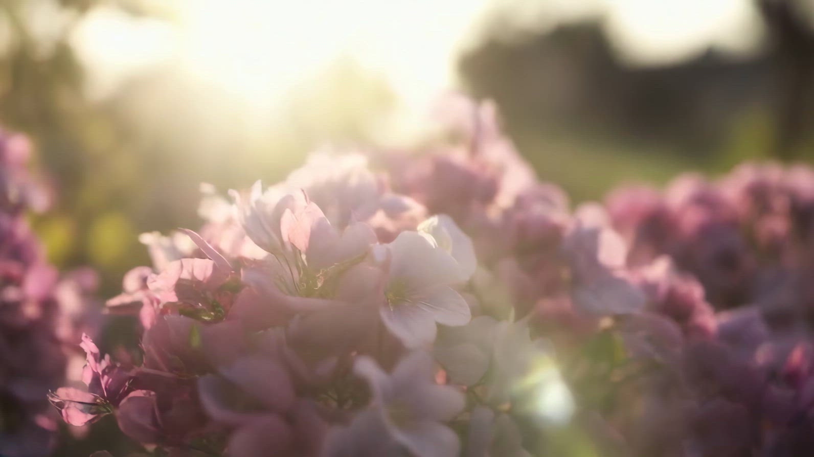 Close-up of purple flowers with sunlight streaming through