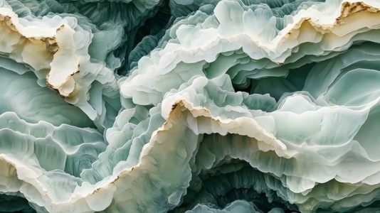 A close up view of layered green and white prehnite stone