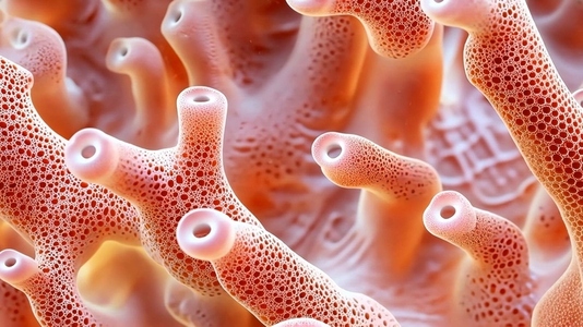 A close up view of Red Coral structures