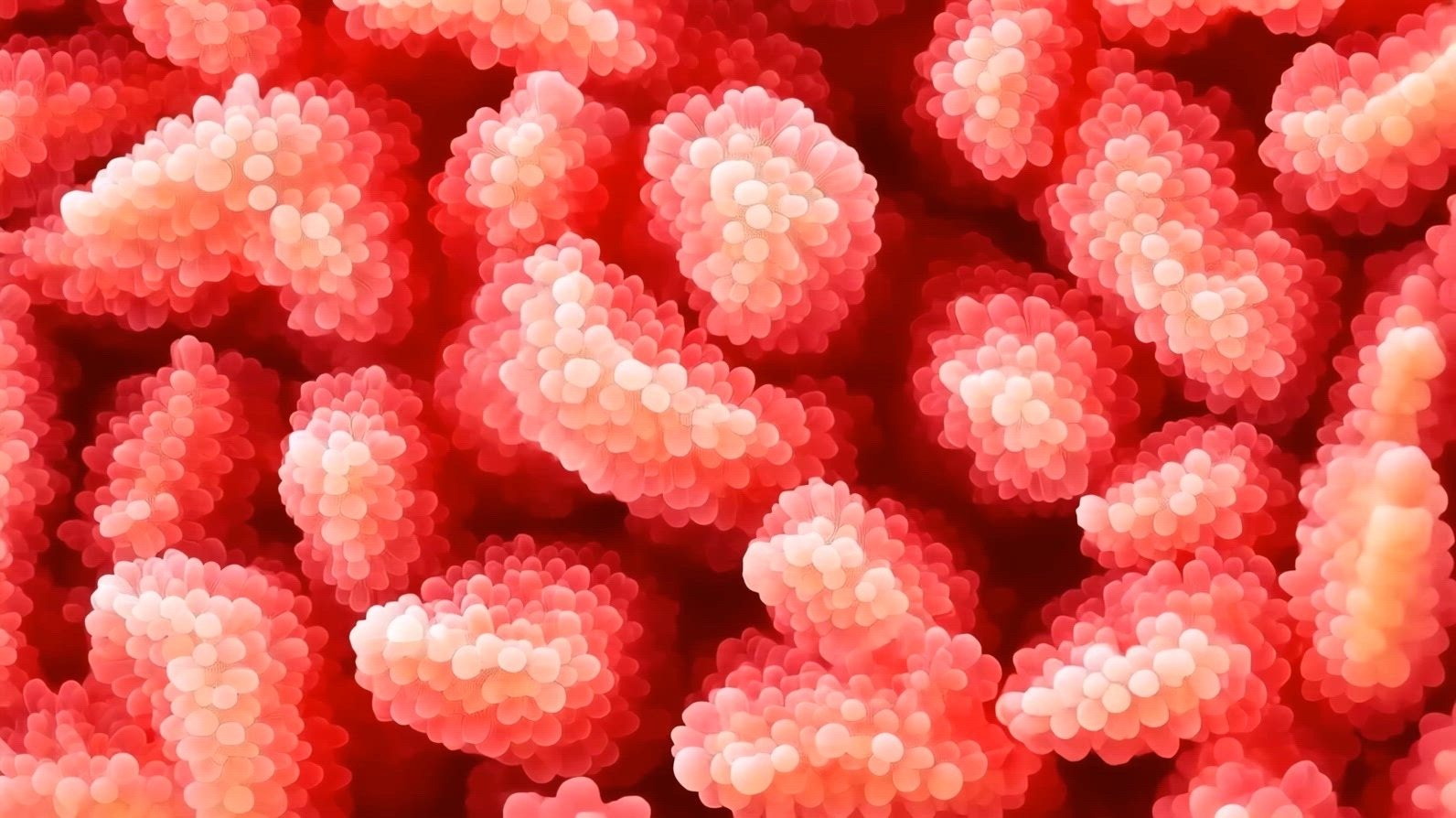 Vibrant red and pink coral formations